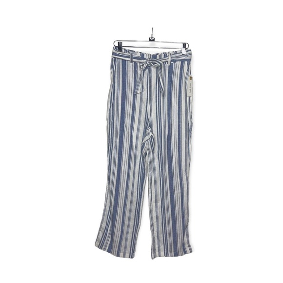 LAND ‘N SEA Blue and White Stripe Linen Blend Wide Leg Pants M NWT - Picture 2 of 8